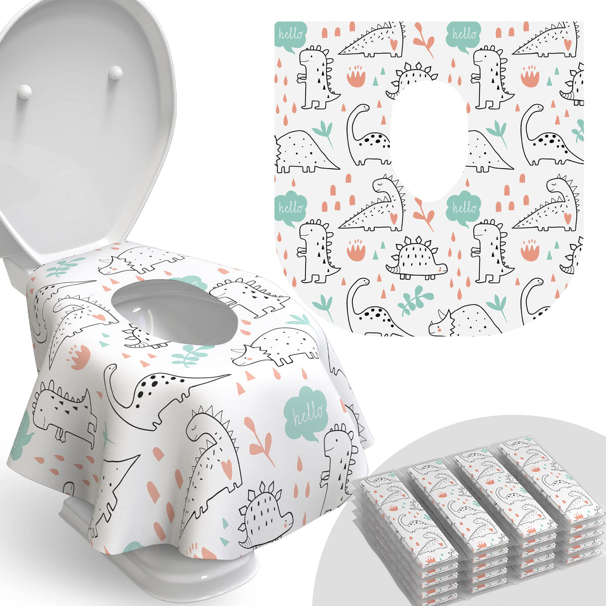 Relyo Disposable Toilet Seat Cover for Travel – 20 Pack with Covers Wrapped in Sets of 2, Non-Flushable Liners, Fits Most Seats – Kids, Toddlers, Adults (Owls, 20)