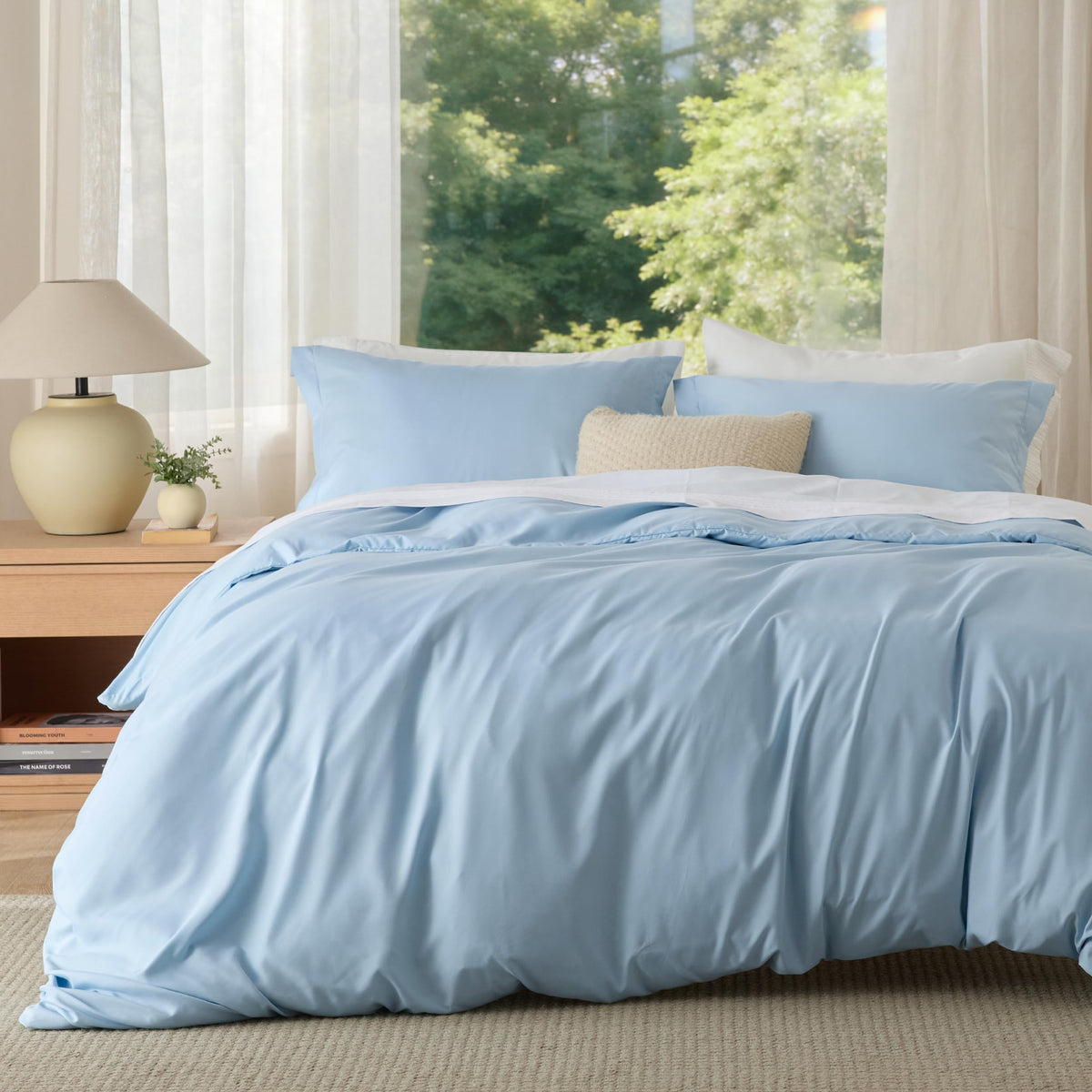 Bedsure Duvet Cover with Fitted Sheet Queen - Deep Pocket, Hotel Luxury Soft Double Brushed Bedding Set with Zipper Closure, 1 Duvet Cover, 1 Fitted Sheet, 2 Pillow Shams, NO Comforter, White