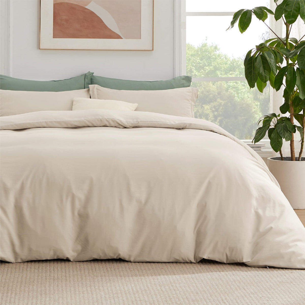 Bedsure Duvet Cover with Fitted Sheet Queen - Deep Pocket, Hotel Luxury Soft Double Brushed Bedding Set with Zipper Closure, 1 Duvet Cover, 1 Fitted Sheet, 2 Pillow Shams, NO Comforter, White