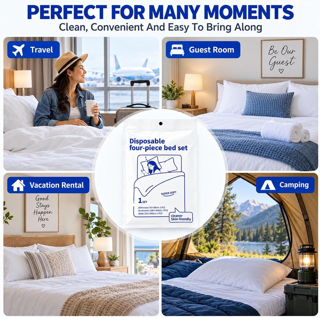 Disposable Bedding Set Queen Size, Single Pack for Hotel Travel