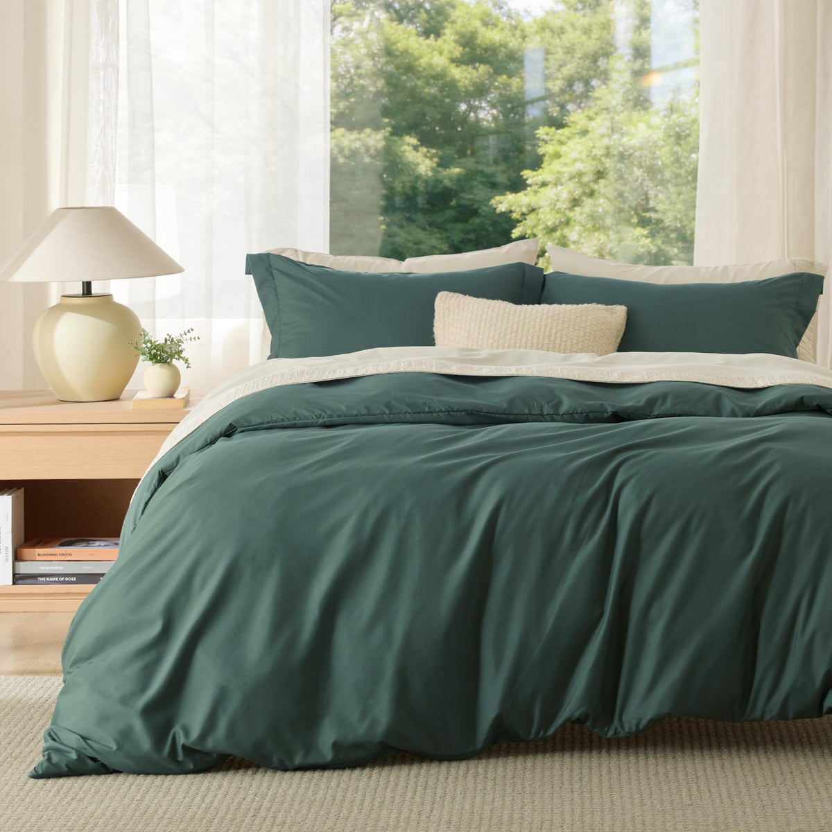 Bedsure Duvet Cover with Fitted Sheet Queen - Deep Pocket, Hotel Luxury Soft Double Brushed Bedding Set with Zipper Closure, 1 Duvet Cover, 1 Fitted Sheet, 2 Pillow Shams, NO Comforter, White
