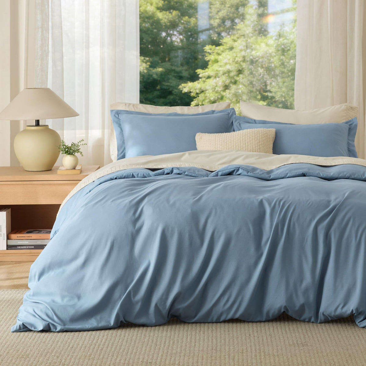 Bedsure Duvet Cover with Fitted Sheet Queen - Deep Pocket, Hotel Luxury Soft Double Brushed Bedding Set with Zipper Closure, 1 Duvet Cover, 1 Fitted Sheet, 2 Pillow Shams, NO Comforter, White