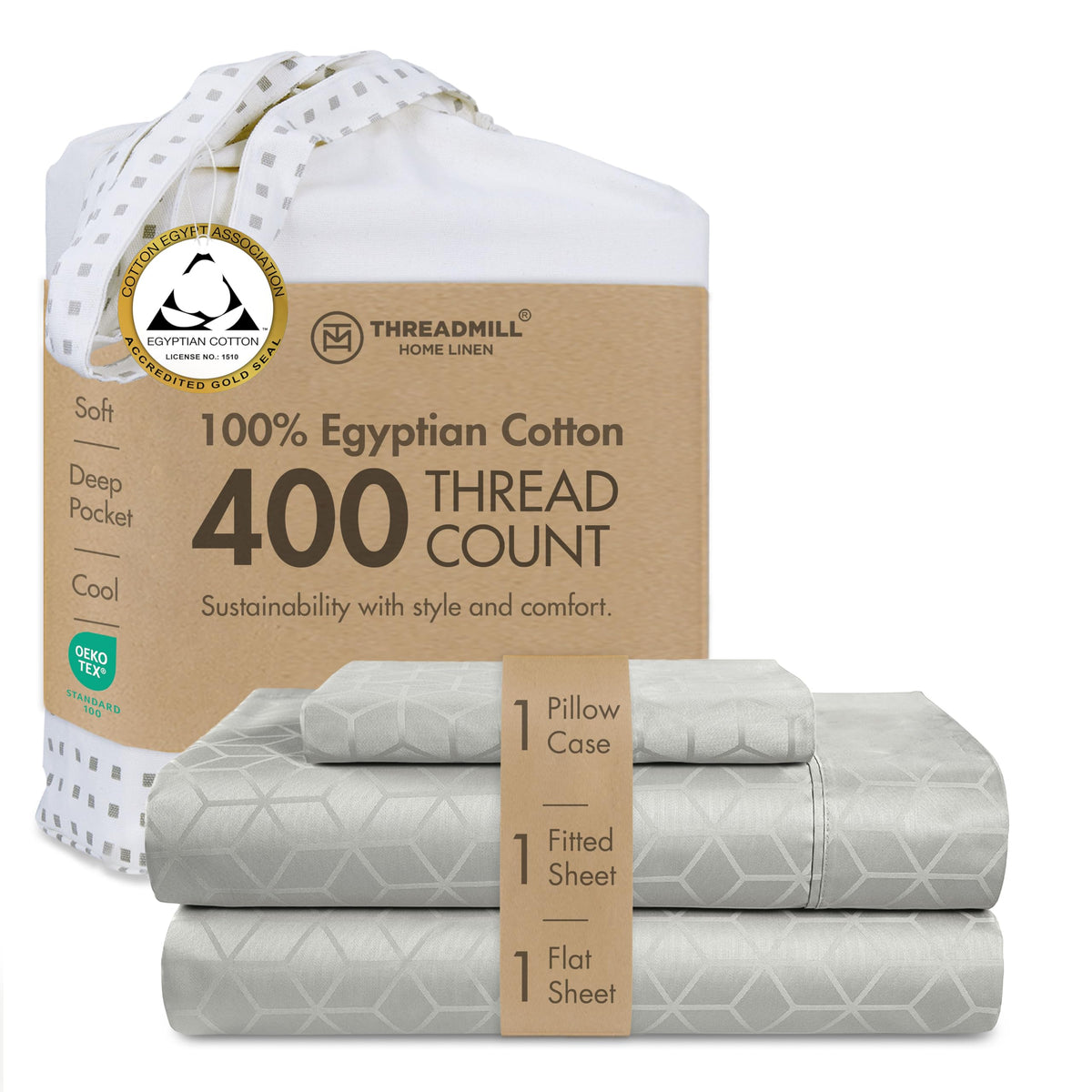 Threadmill 400 Thread Count Egyptian Cotton Full Sheet Set, Sateen, Lilac