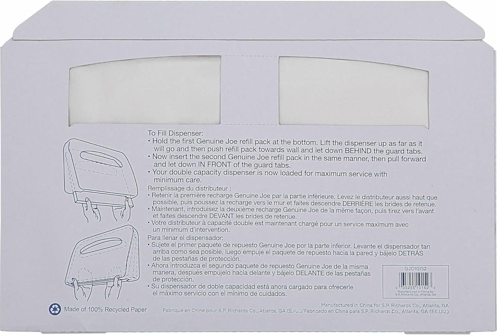 Genuine Joe Toilet Seat Covers, Half-Fold, White, 250/Pack, 4 Count