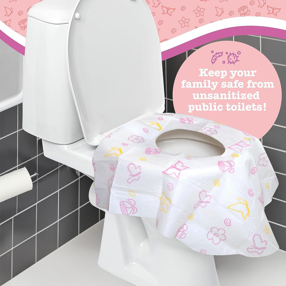 Potty Shields Waterproof Disposable Toilet Seat Covers, Floral 40 Pack