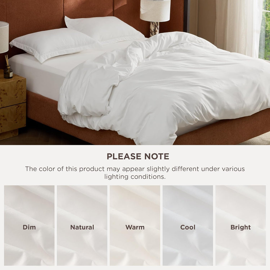 Bedsure Duvet Cover with Fitted Sheet Queen - Deep Pocket, Hotel Luxury Soft Double Brushed Bedding Set with Zipper Closure, 1 Duvet Cover, 1 Fitted Sheet, 2 Pillow Shams, NO Comforter, White