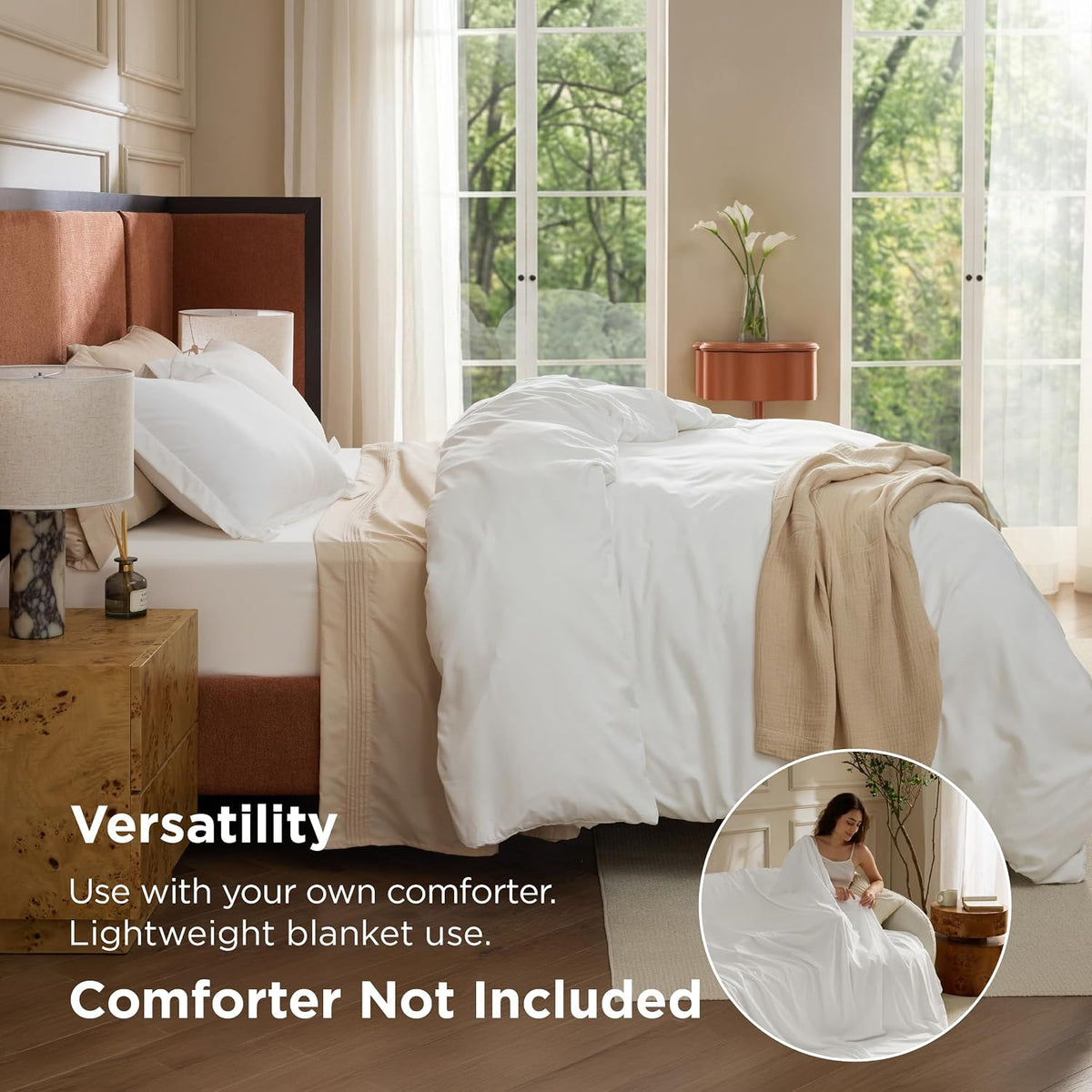 Bedsure Duvet Cover with Fitted Sheet Queen - Deep Pocket, Hotel Luxury Soft Double Brushed Bedding Set with Zipper Closure, 1 Duvet Cover, 1 Fitted Sheet, 2 Pillow Shams, NO Comforter, White