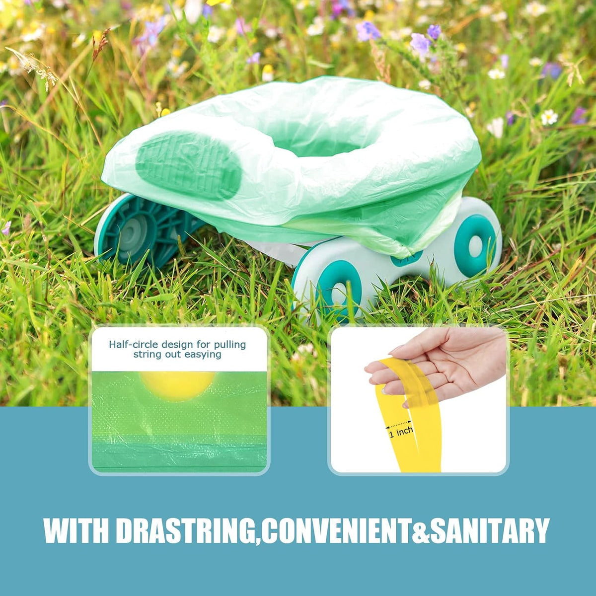 Portable Travel Potty Chair Liners Bags with Drawstring 90 PCS (18×20 INCH)