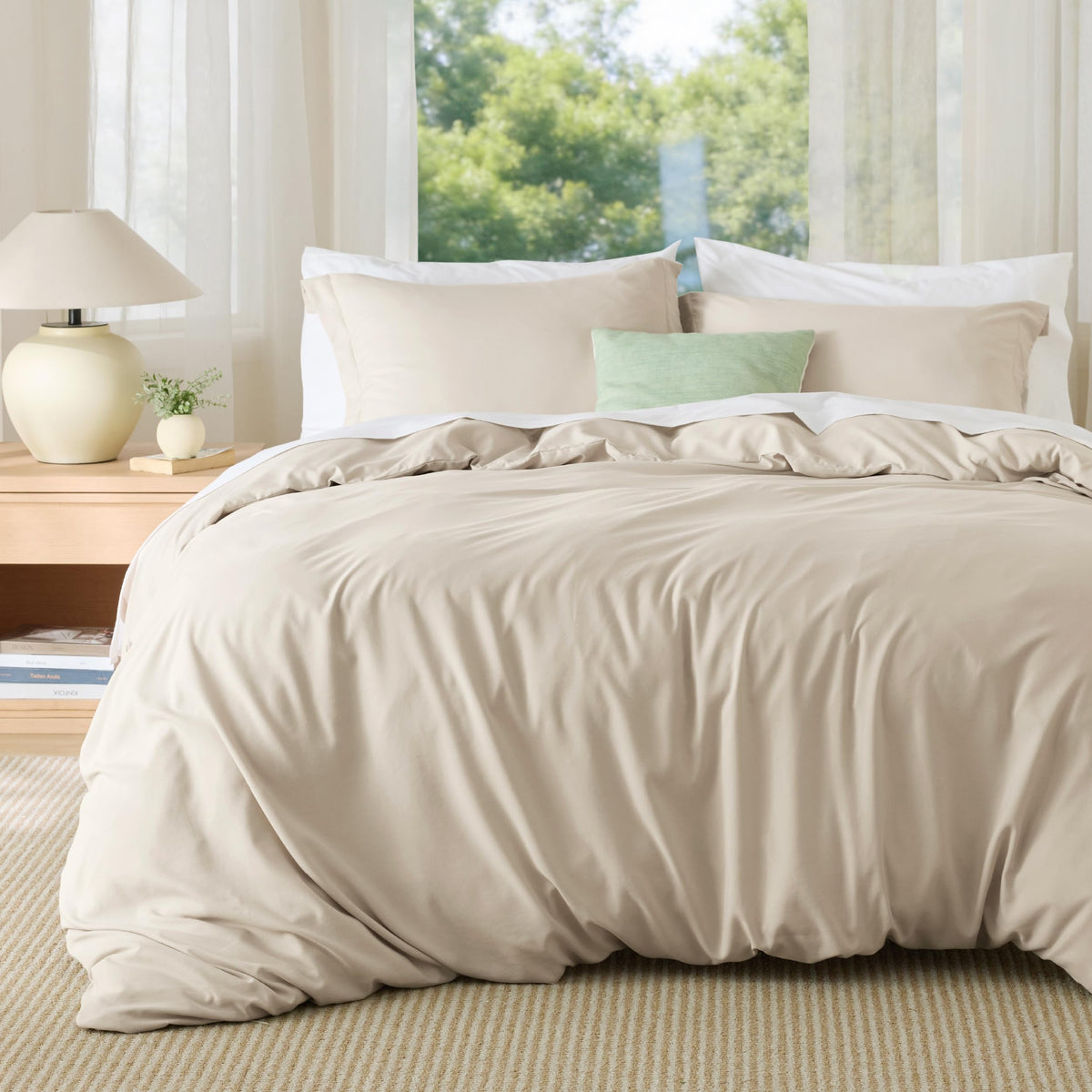 Bedsure Duvet Cover with Fitted Sheet Queen - Deep Pocket, Hotel Luxury Soft Double Brushed Bedding Set with Zipper Closure, 1 Duvet Cover, 1 Fitted Sheet, 2 Pillow Shams, NO Comforter, White