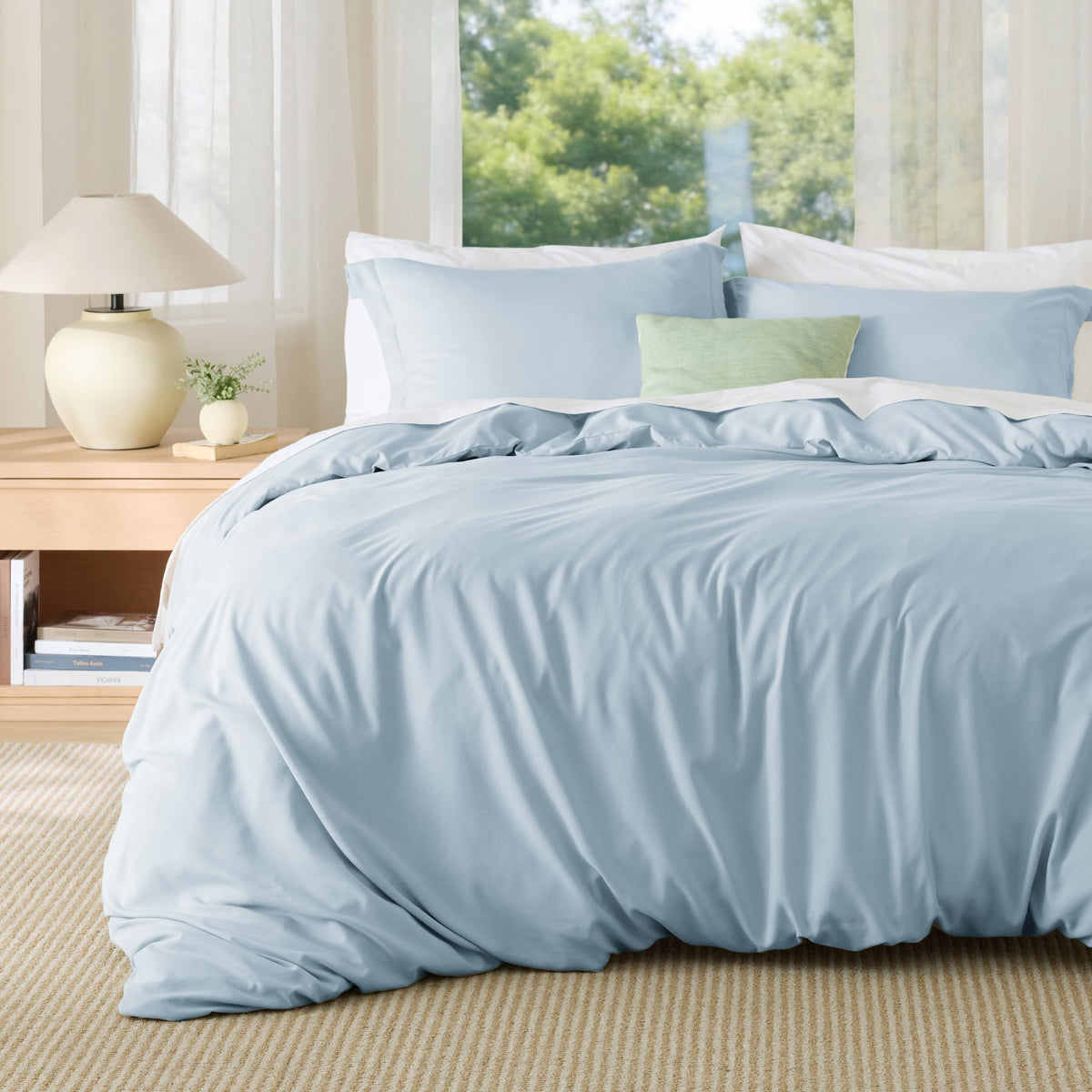 Bedsure Duvet Cover with Fitted Sheet Queen - Deep Pocket, Hotel Luxury Soft Double Brushed Bedding Set with Zipper Closure, 1 Duvet Cover, 1 Fitted Sheet, 2 Pillow Shams, NO Comforter, White