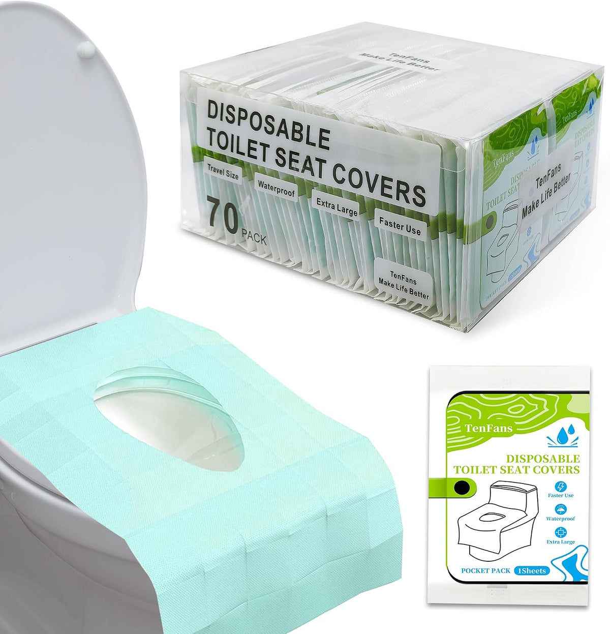 Disposable Toilet Seat Covers - 70-Pack Waterproof XL Travel Pack