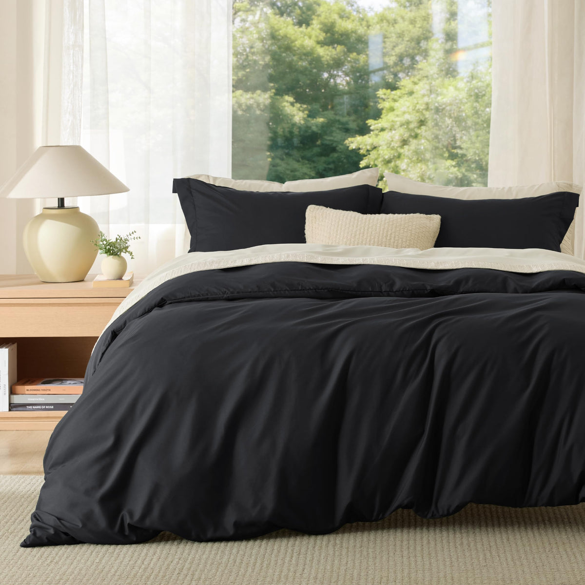 Bedsure Duvet Cover with Fitted Sheet Queen - Deep Pocket, Hotel Luxury Soft Double Brushed Bedding Set with Zipper Closure, 1 Duvet Cover, 1 Fitted Sheet, 2 Pillow Shams, NO Comforter, White