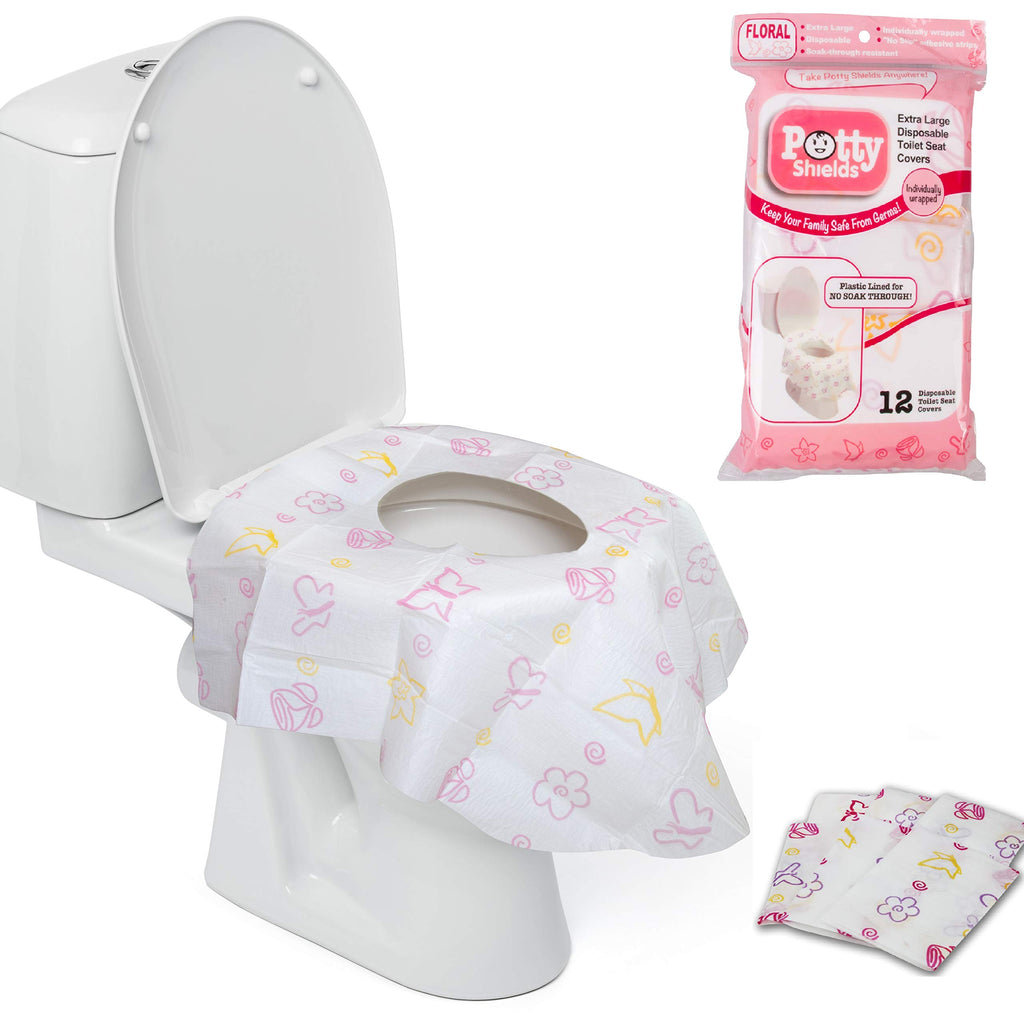 Potty Shields Waterproof Disposable Toilet Seat Covers, Floral 40 Pack