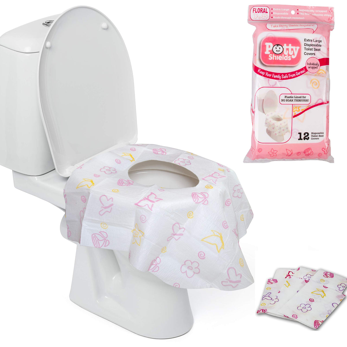 Potty Shields Waterproof Disposable Toilet Seat Covers, Floral 40 Pack