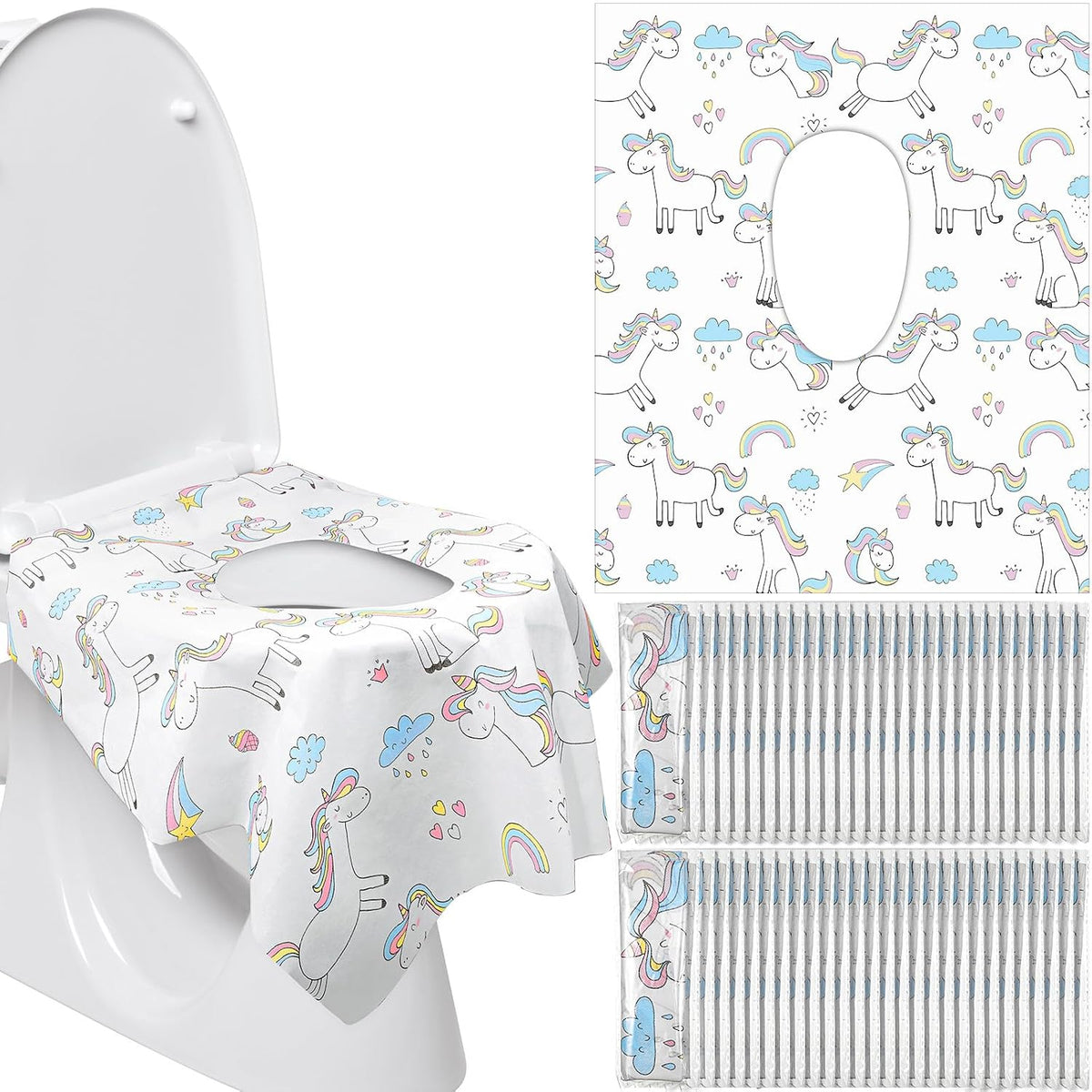 100 Pcs Toilet Seat Covers Disposable for Kids Toddler Extra Large Paper Potty Seat Cover Individually Wrapped Portable Toilet Training Liners for Travel Toilet Seat Covers Public Restrooms (Unicorn)