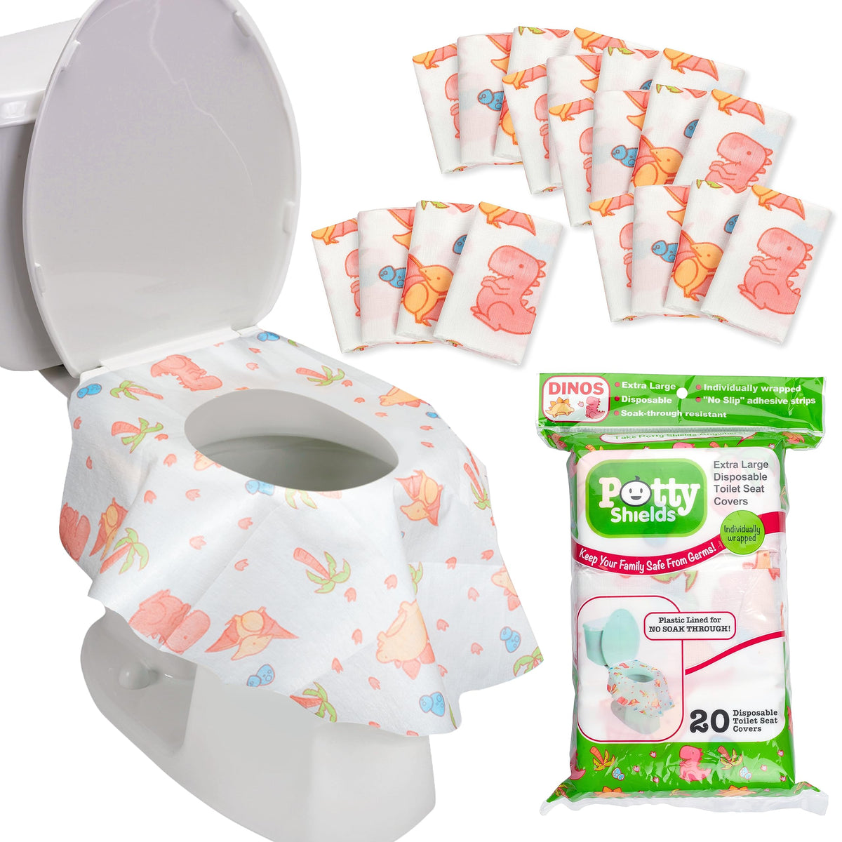 Potty Shields Disposable Toilet Seat Covers, XL Waterproof Sheets, 40 Pack