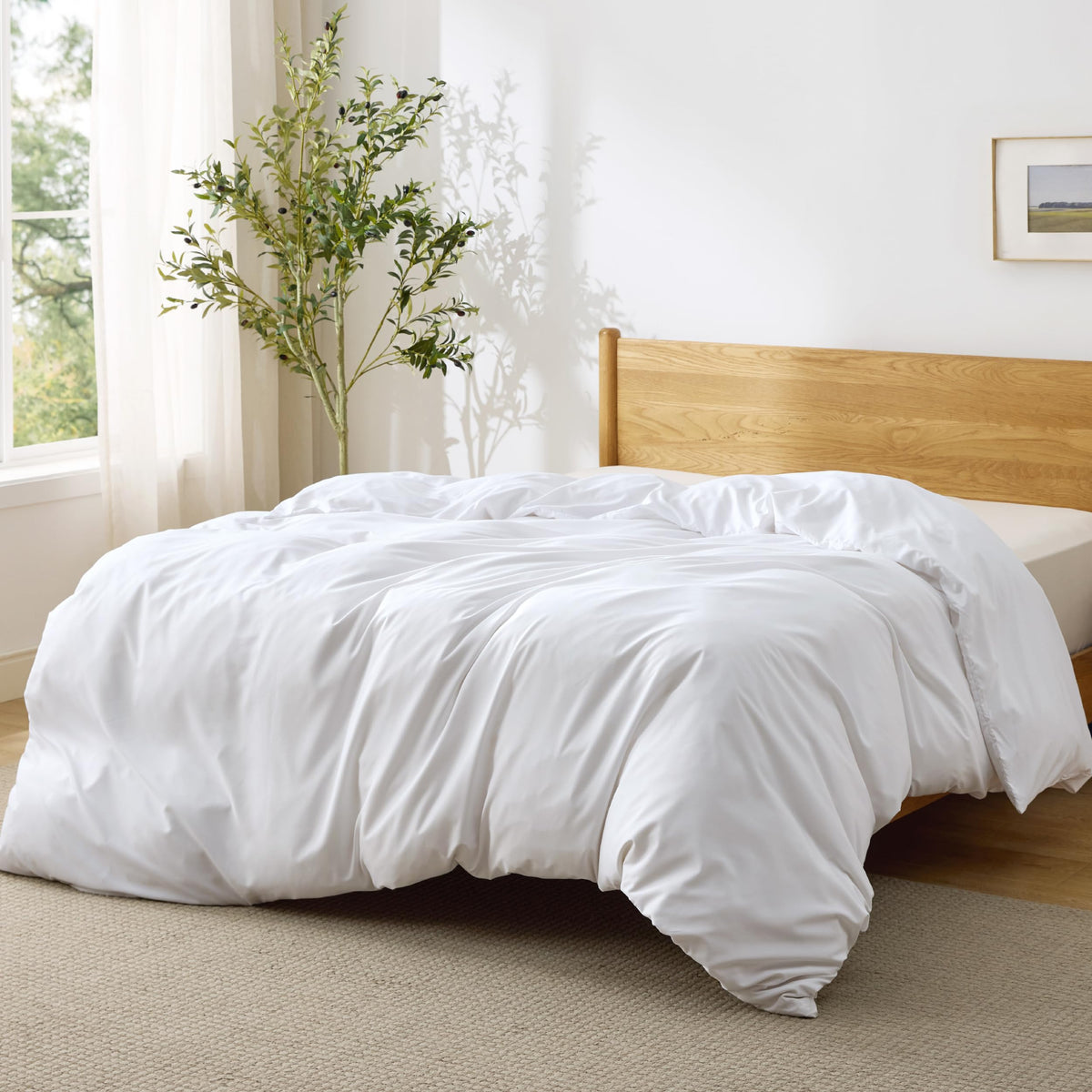 Bedsure Duvet Cover with Fitted Sheet Queen - Deep Pocket, Hotel Luxury Soft Double Brushed Bedding Set with Zipper Closure, 1 Duvet Cover, 1 Fitted Sheet, 2 Pillow Shams, NO Comforter, White
