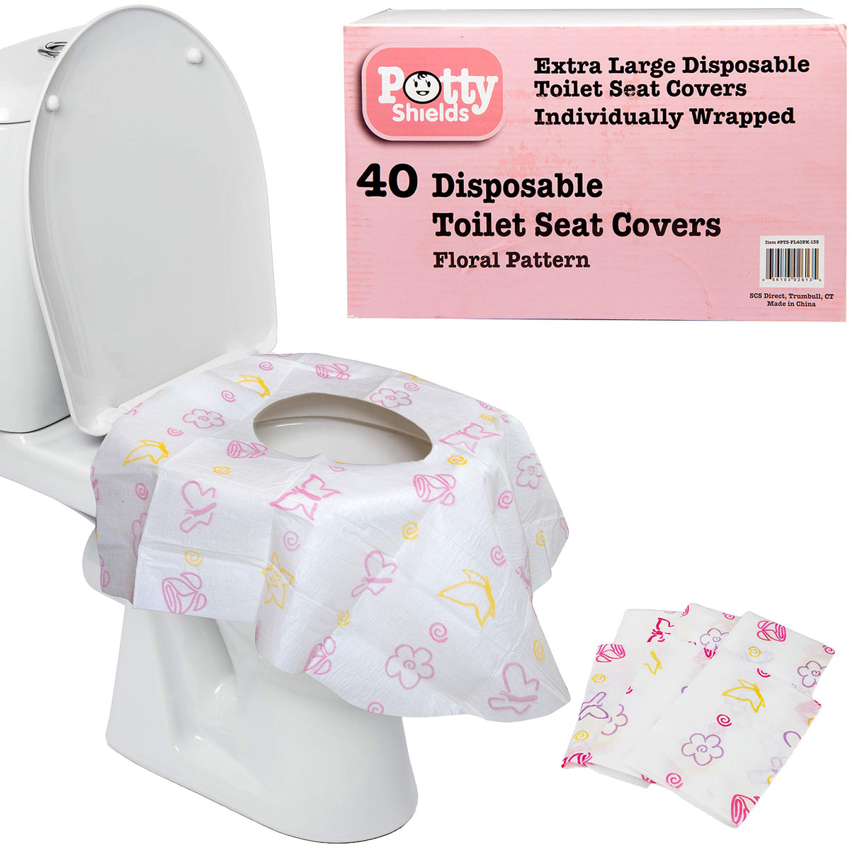 Potty Shields Waterproof Disposable Toilet Seat Covers, Floral 40 Pack