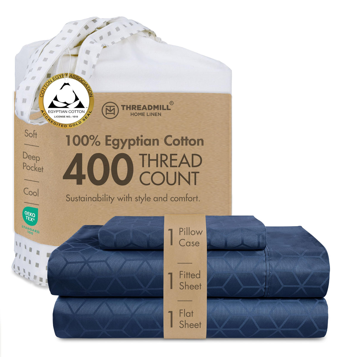 Threadmill 400 Thread Count Egyptian Cotton Full Sheet Set, Sateen, Lilac