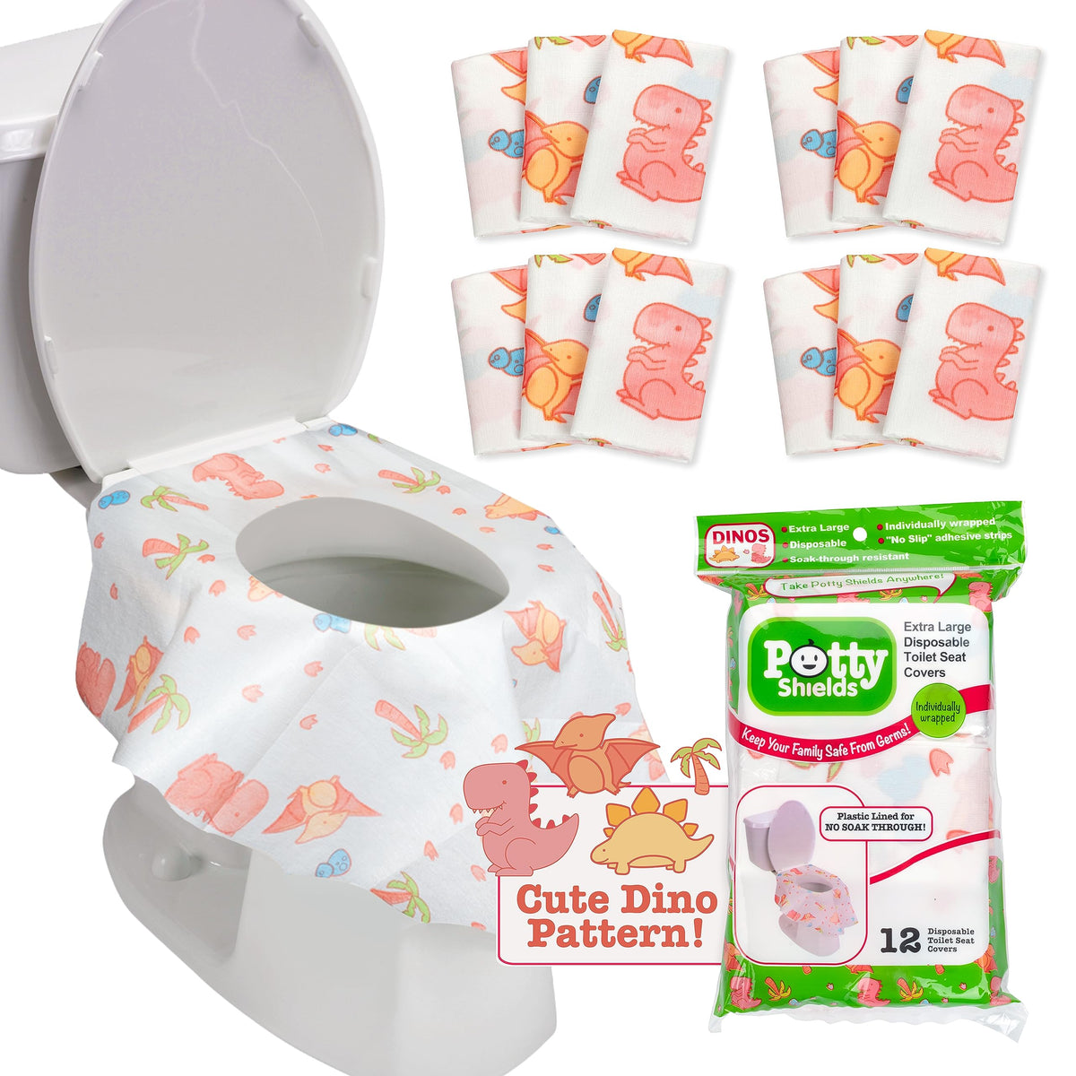 Potty Shields Disposable Toilet Seat Covers, XL Waterproof Sheets, 40 Pack
