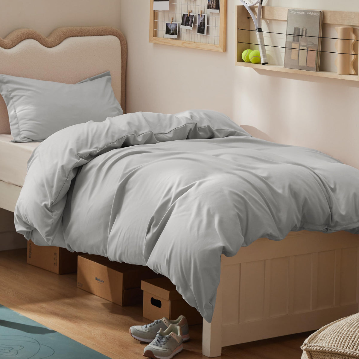 Bedsure Duvet Cover with Fitted Sheet Queen - Deep Pocket, Hotel Luxury Soft Double Brushed Bedding Set with Zipper Closure, 1 Duvet Cover, 1 Fitted Sheet, 2 Pillow Shams, NO Comforter, White