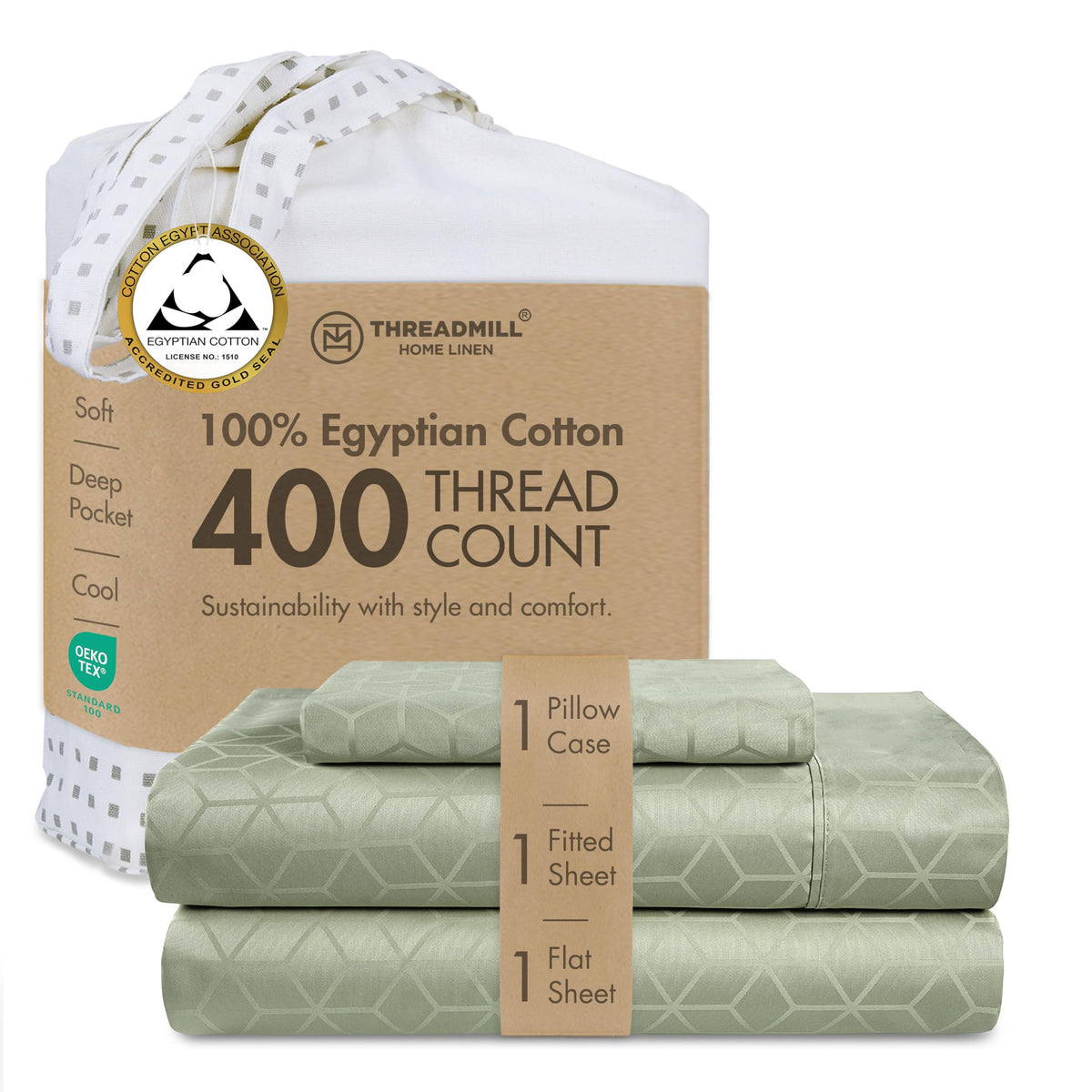Threadmill 400 Thread Count Egyptian Cotton Full Sheet Set, Sateen, Lilac