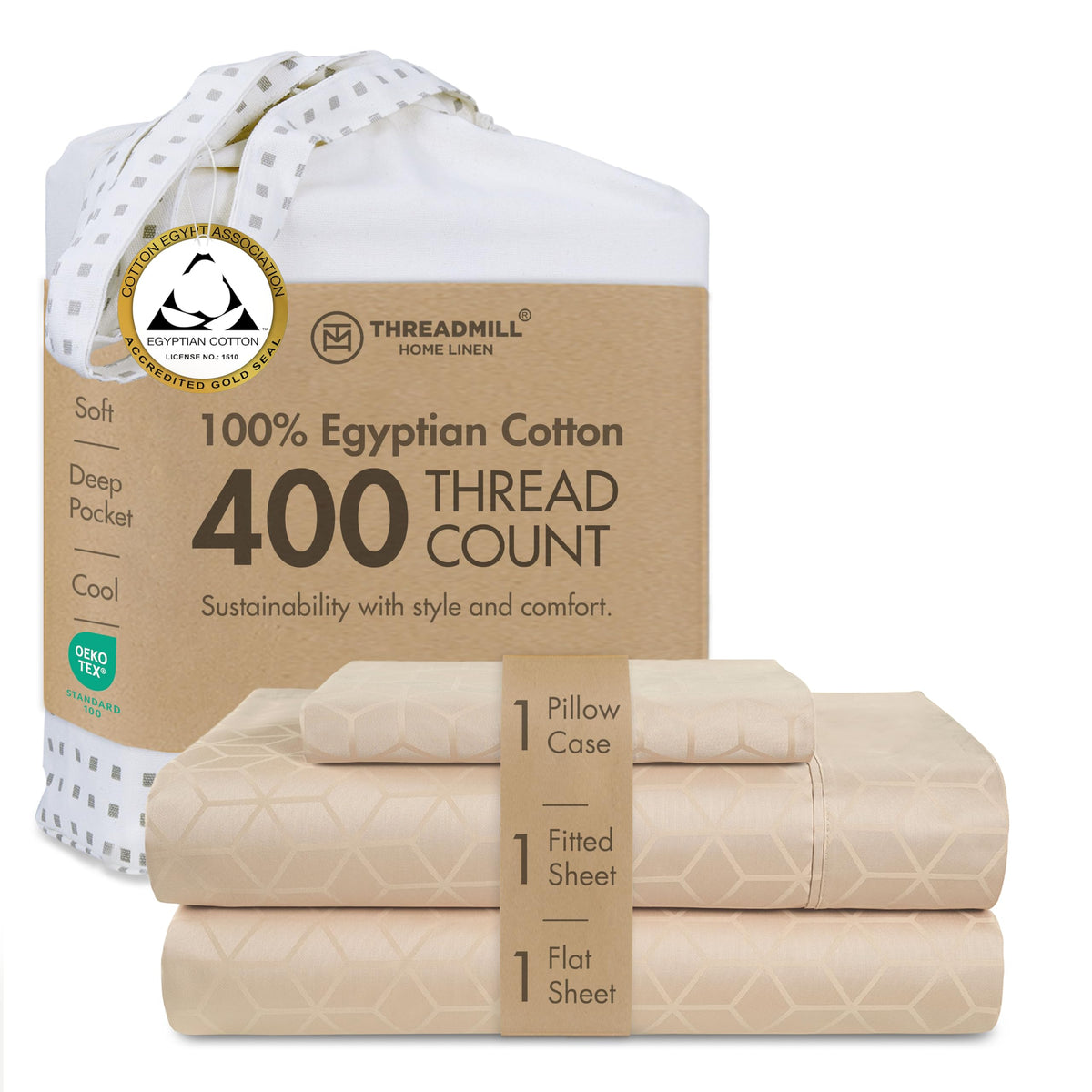 Threadmill 400 Thread Count Egyptian Cotton Full Sheet Set, Sateen, Lilac