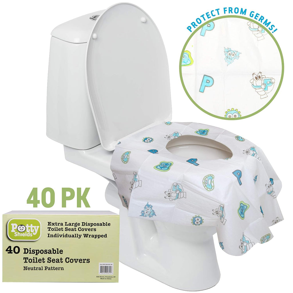 Potty Shields Disposable Toilet Seat Covers, XL Waterproof Sheets, 40 Pack