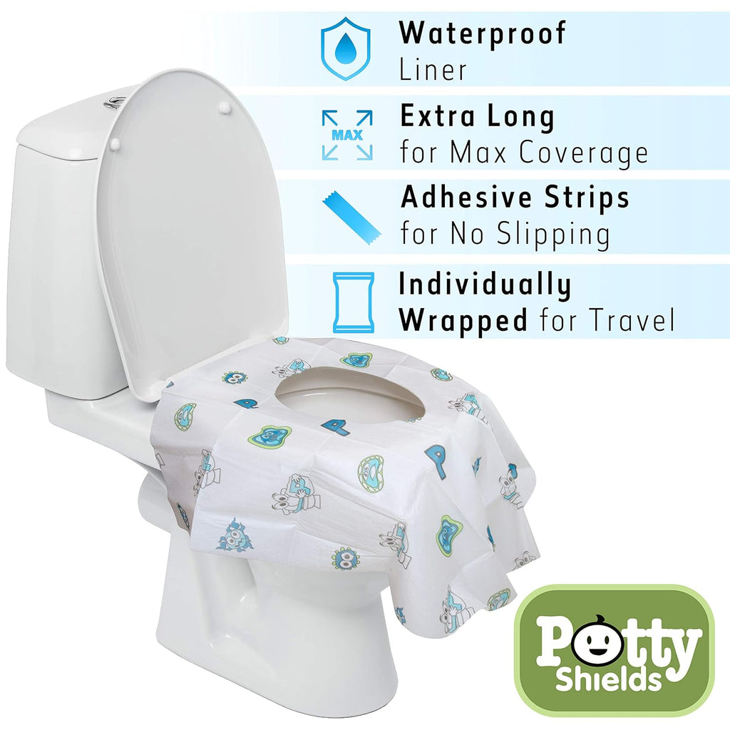 Potty Shields Disposable Toilet Seat Covers, XL Waterproof Sheets, 40 Pack