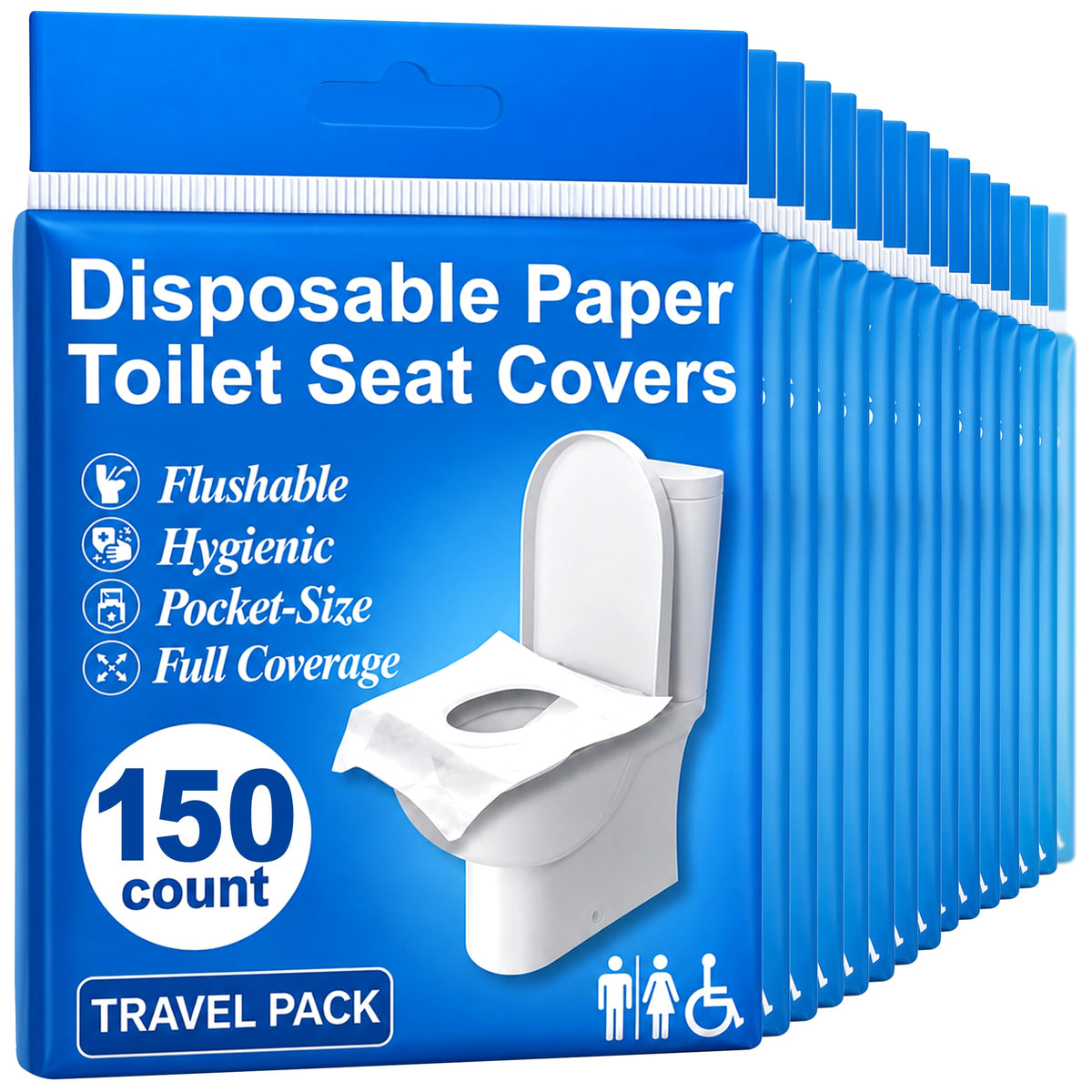 Disposable Toilet Seat Covers Flushable XL 50 Pack – Adults & Kids Potty Training Travel Toilet Seat Cover – 100% Biodegradable Public Restroom Protection for Airplane, Camping, Festivals