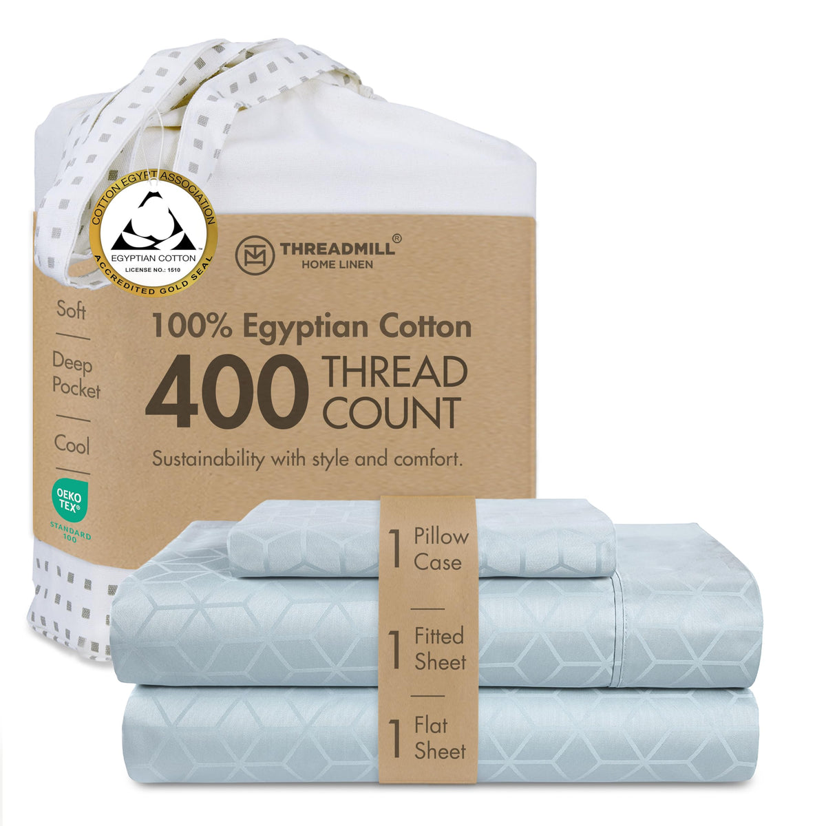 Threadmill 400 Thread Count Egyptian Cotton Full Sheet Set, Sateen, Lilac