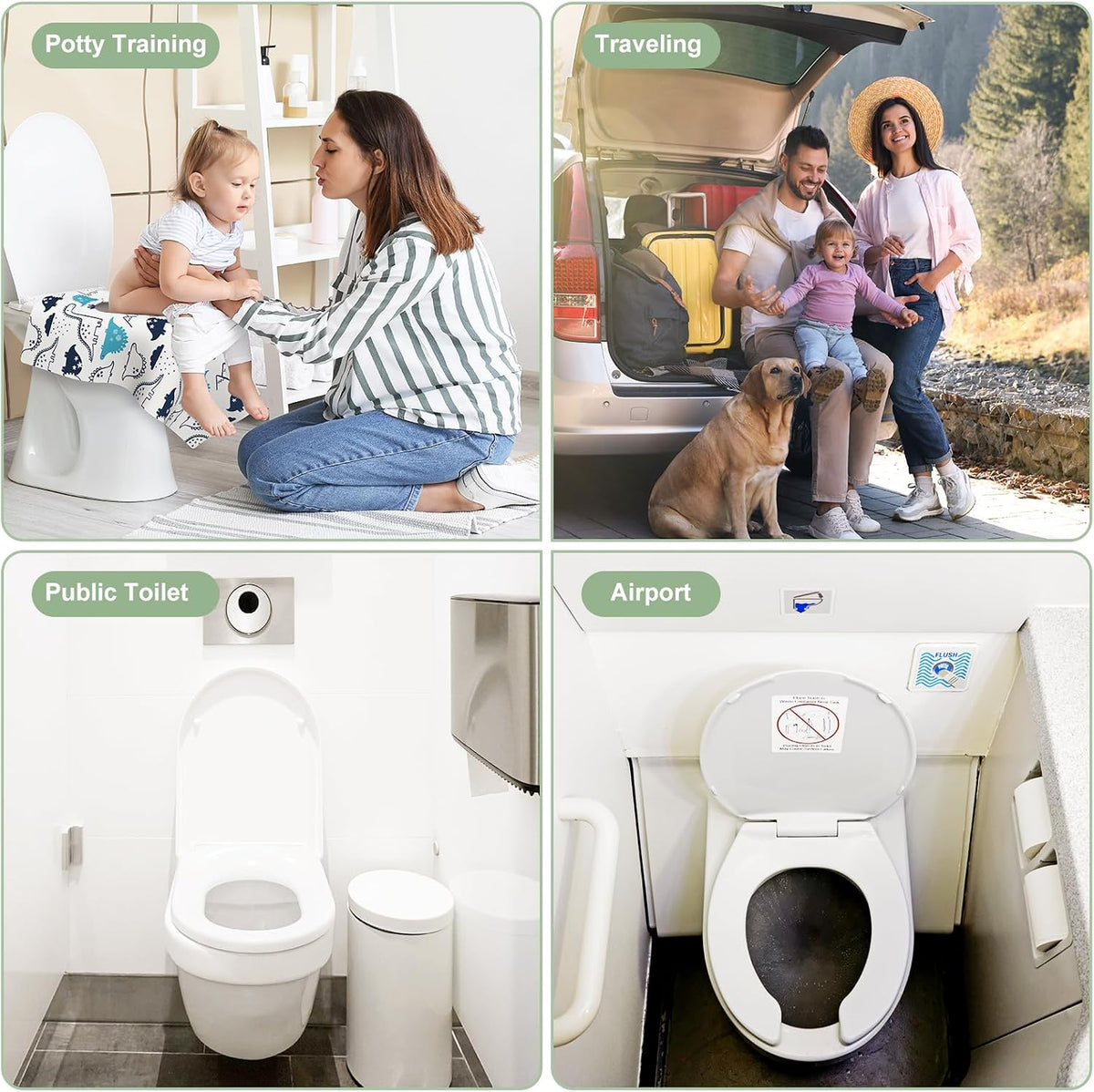 30 Pack Toilet Seat Covers Disposable, Large Waterproof Potty Covers for Toddlers, Kids, and Adults, Individually Wrapped for Travel, Toddler Potty Training for Public Restroom, Airplane, Trip