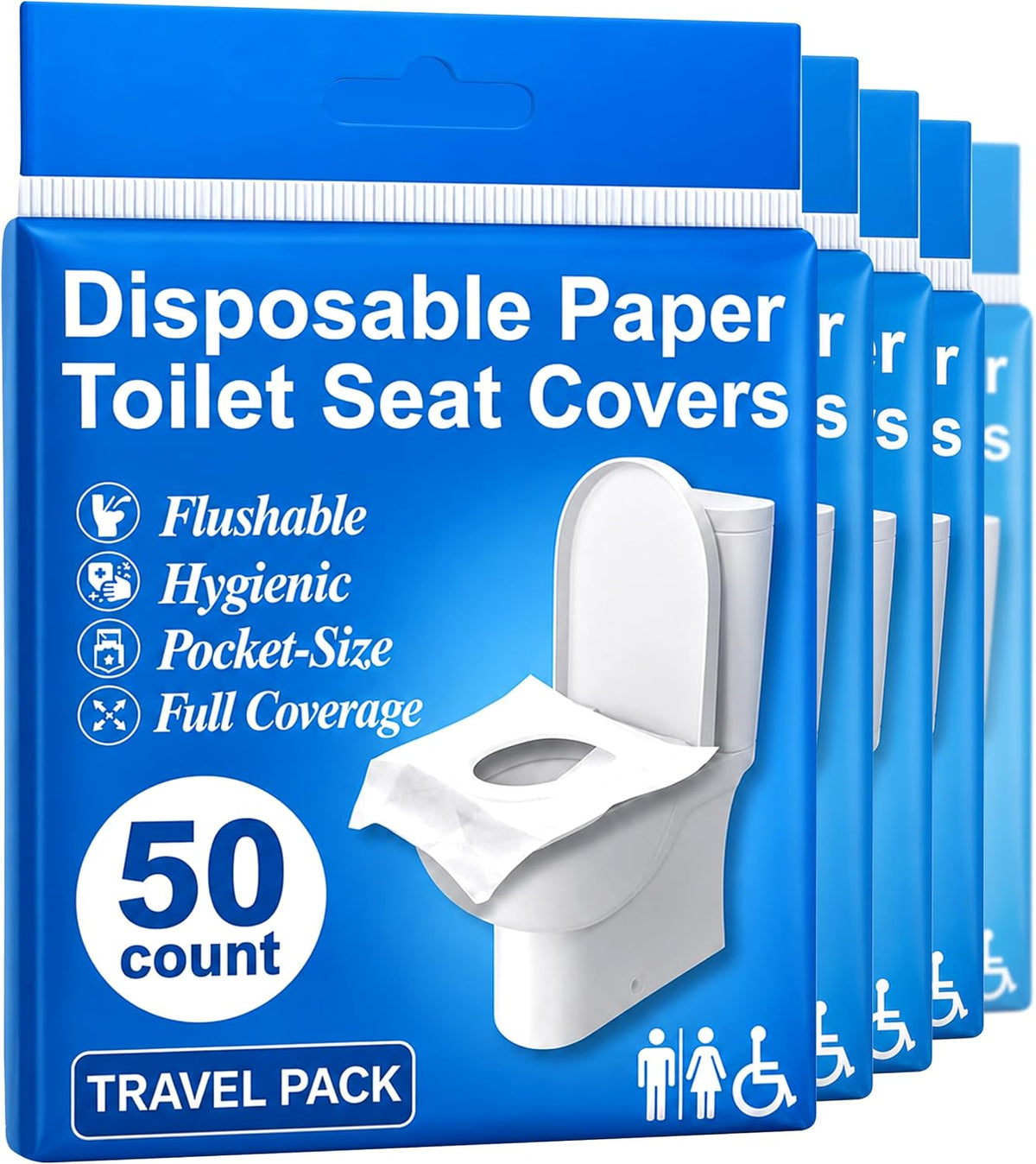 Disposable Toilet Seat Covers Flushable XL 50 Pack – Adults & Kids Potty Training Travel Toilet Seat Cover – 100% Biodegradable Public Restroom Protection for Airplane, Camping, Festivals