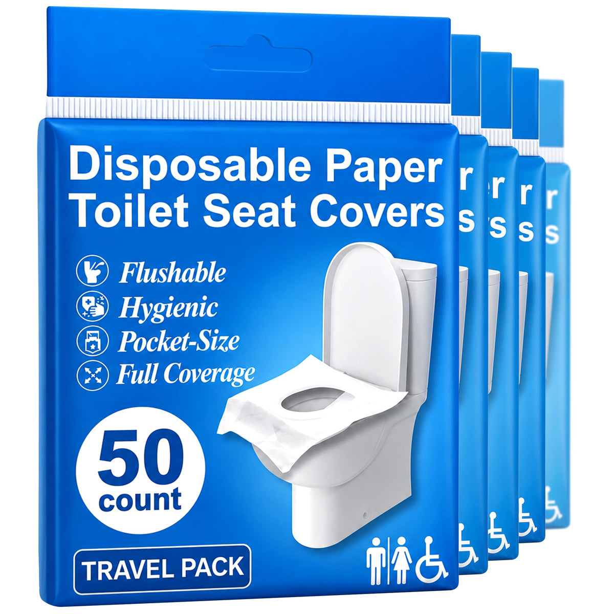 Disposable Toilet Seat Covers Flushable XL 50 Pack – Adults & Kids Potty Training Travel Toilet Seat Cover – 100% Biodegradable Public Restroom Protection for Airplane, Camping, Festivals