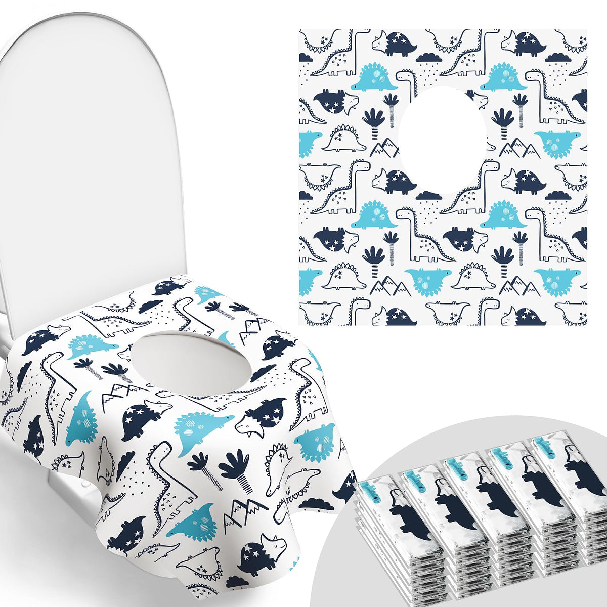 Toilet Seat Covers Disposable, Large Waterproof Potty Covers for Toddlers, Kids, and Adults, Toddler Potty Training for Public Restroom, Airplane, Trip, Individually Wrapped for Travel (Wave)