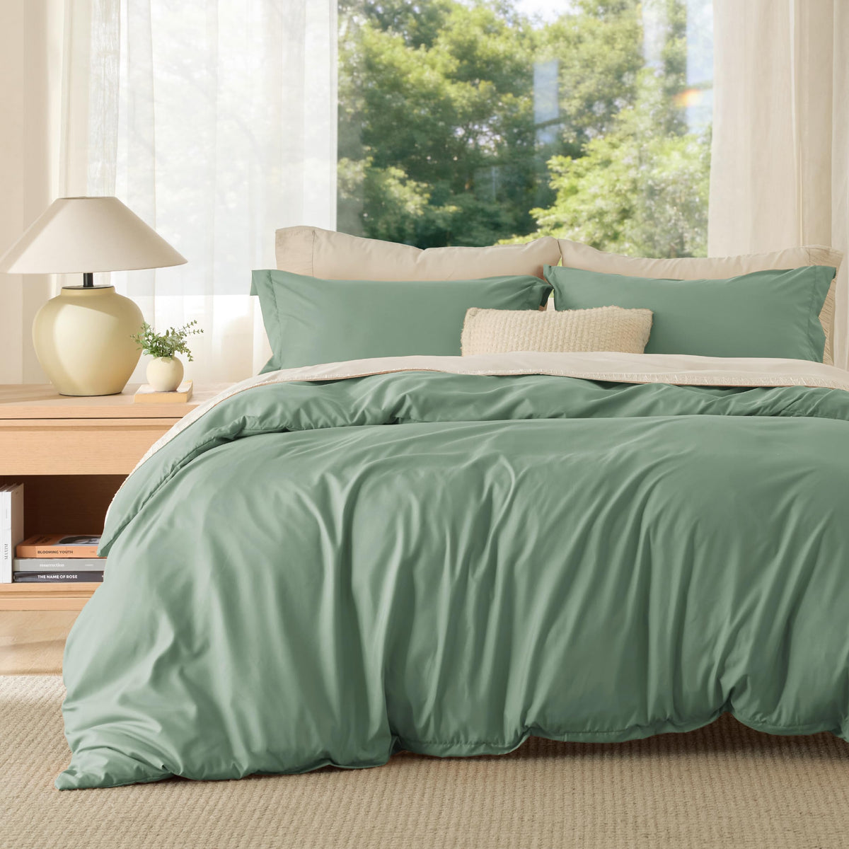 Bedsure Duvet Cover with Fitted Sheet Queen - Deep Pocket, Hotel Luxury Soft Double Brushed Bedding Set with Zipper Closure, 1 Duvet Cover, 1 Fitted Sheet, 2 Pillow Shams, NO Comforter, White