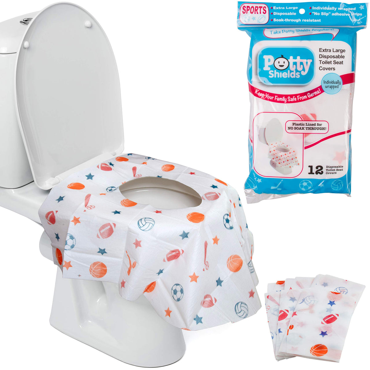 Potty Shields Disposable Toilet Seat Covers, XL Waterproof Sheets, 40 Pack