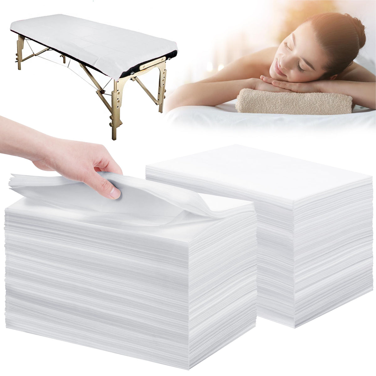 Disposable Bed Sheets 100 Pcs 31" x 71" Massage Table Sheets Non Woven Fabric SPA Bed Cover Breathable for Massage Beauty Tattoos(White)