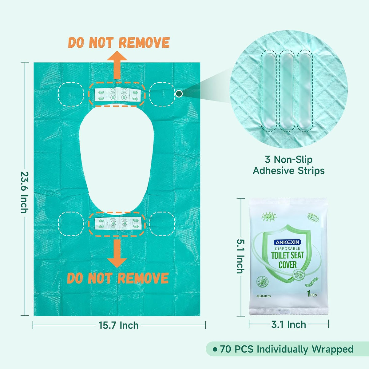Disposable Toilet Seat Covers, 70 PCS Individually Travel Pack, XL Waterproof & Adhesive Secure Fit for Public Restrooms, Airplane & Office Use