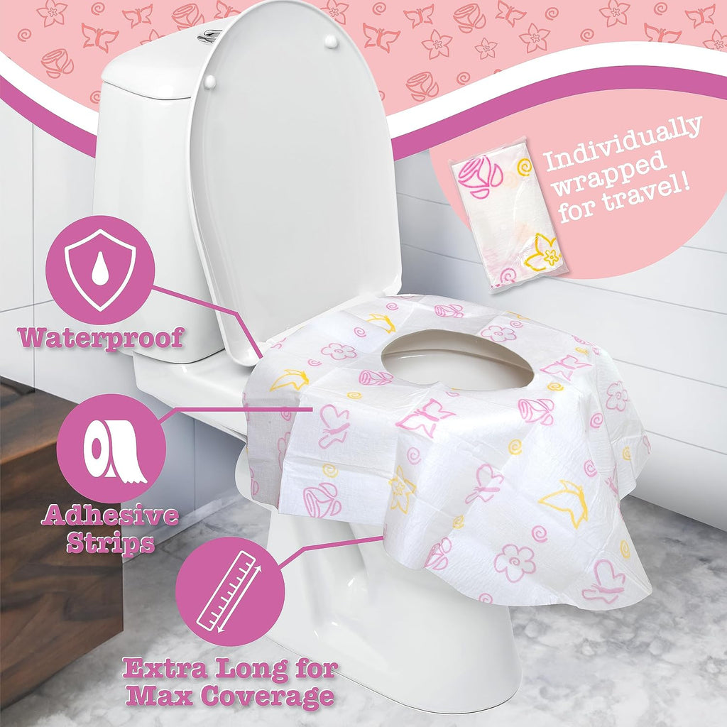 Potty Shields Waterproof Disposable Toilet Seat Covers, Floral 40 Pack