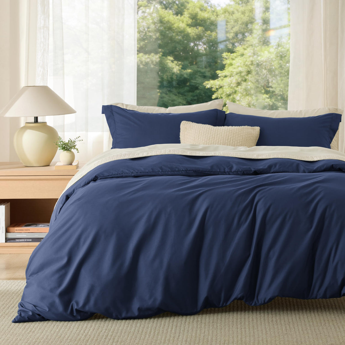 Bedsure Duvet Cover with Fitted Sheet Queen - Deep Pocket, Hotel Luxury Soft Double Brushed Bedding Set with Zipper Closure, 1 Duvet Cover, 1 Fitted Sheet, 2 Pillow Shams, NO Comforter, White