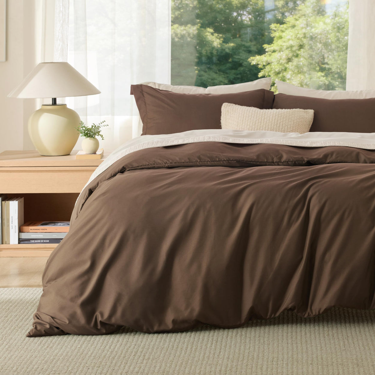 Bedsure Duvet Cover with Fitted Sheet Queen - Deep Pocket, Hotel Luxury Soft Double Brushed Bedding Set with Zipper Closure, 1 Duvet Cover, 1 Fitted Sheet, 2 Pillow Shams, NO Comforter, White