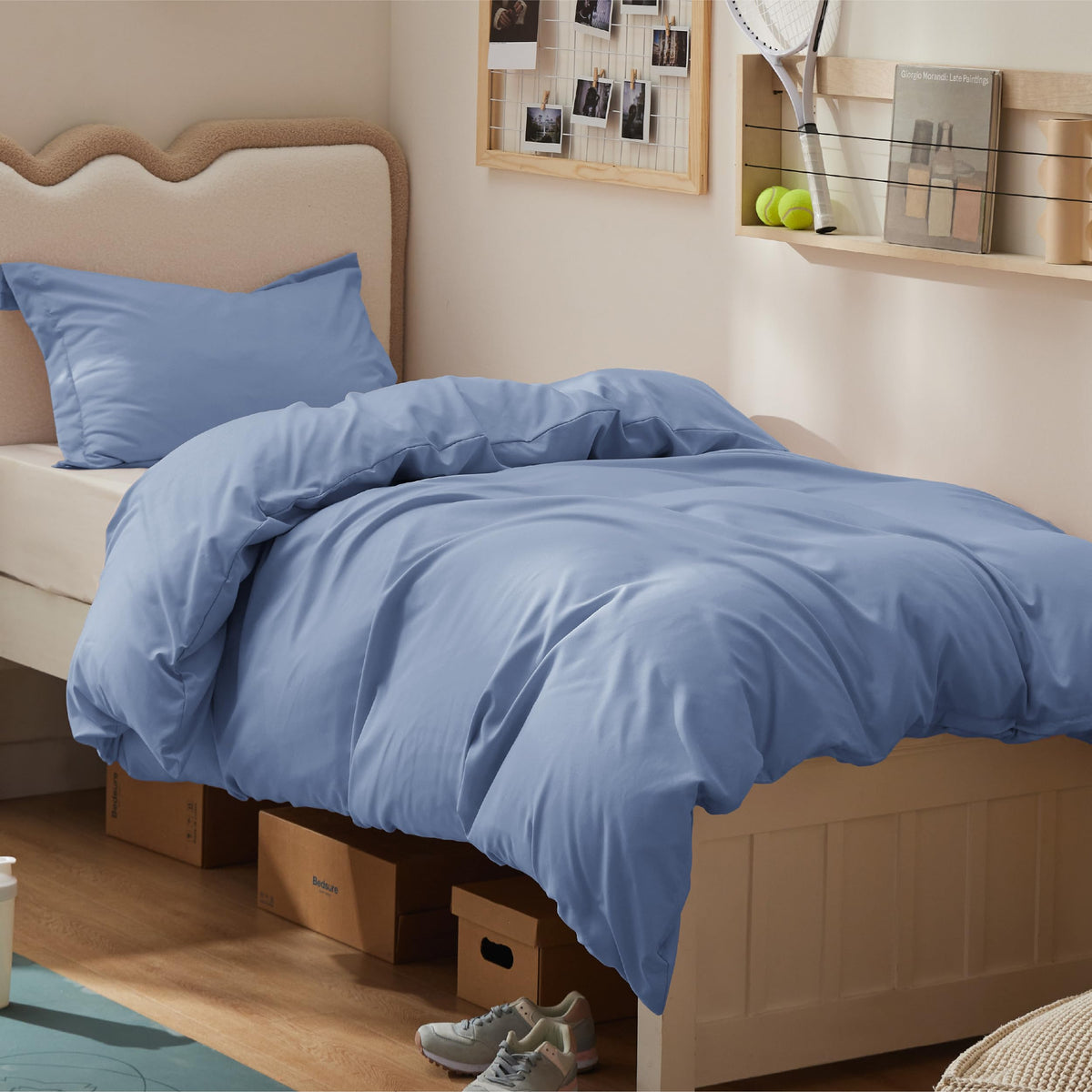 Bedsure Duvet Cover with Fitted Sheet Queen - Deep Pocket, Hotel Luxury Soft Double Brushed Bedding Set with Zipper Closure, 1 Duvet Cover, 1 Fitted Sheet, 2 Pillow Shams, NO Comforter, White