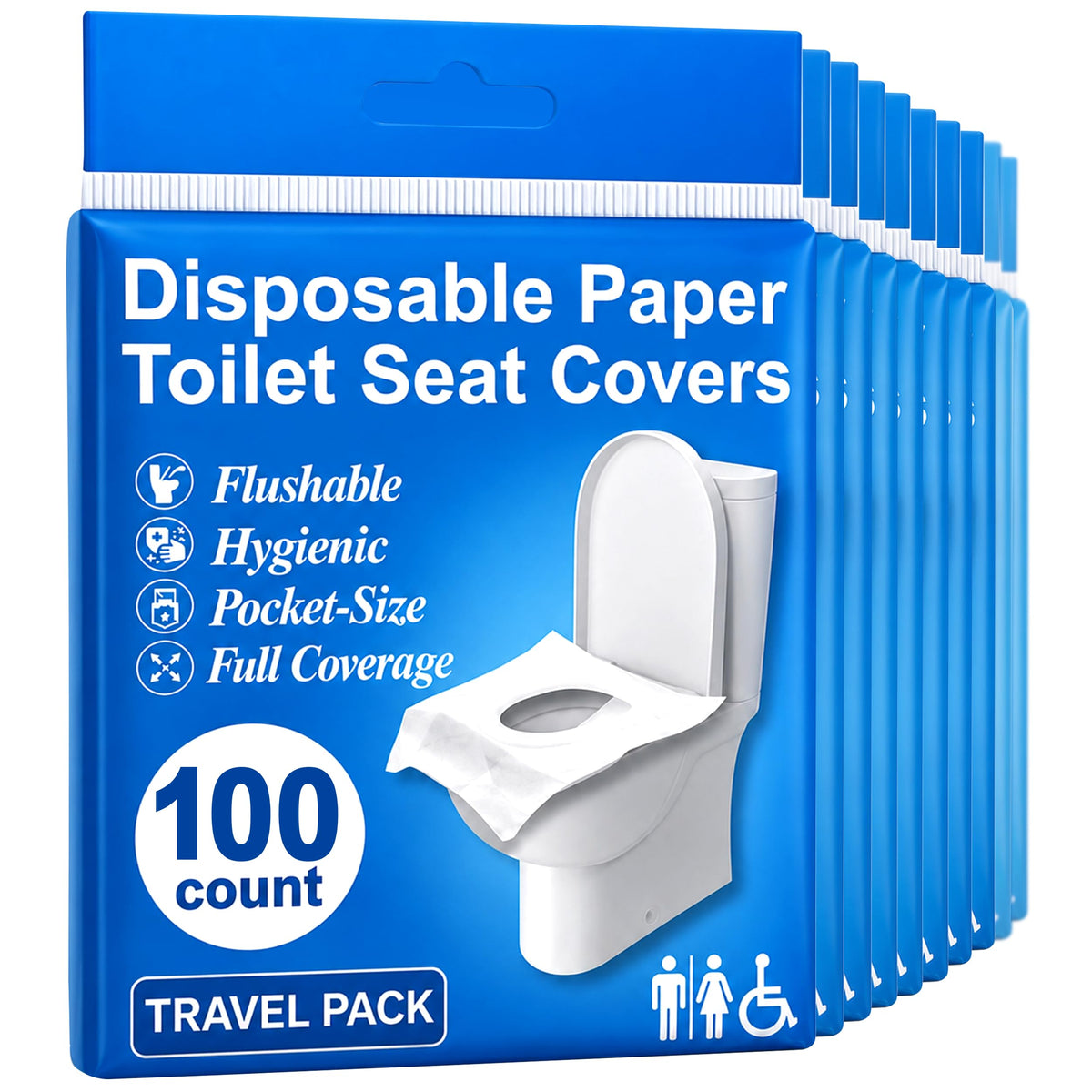 Disposable Toilet Seat Covers Flushable XL 50 Pack – Adults & Kids Potty Training Travel Toilet Seat Cover – 100% Biodegradable Public Restroom Protection for Airplane, Camping, Festivals
