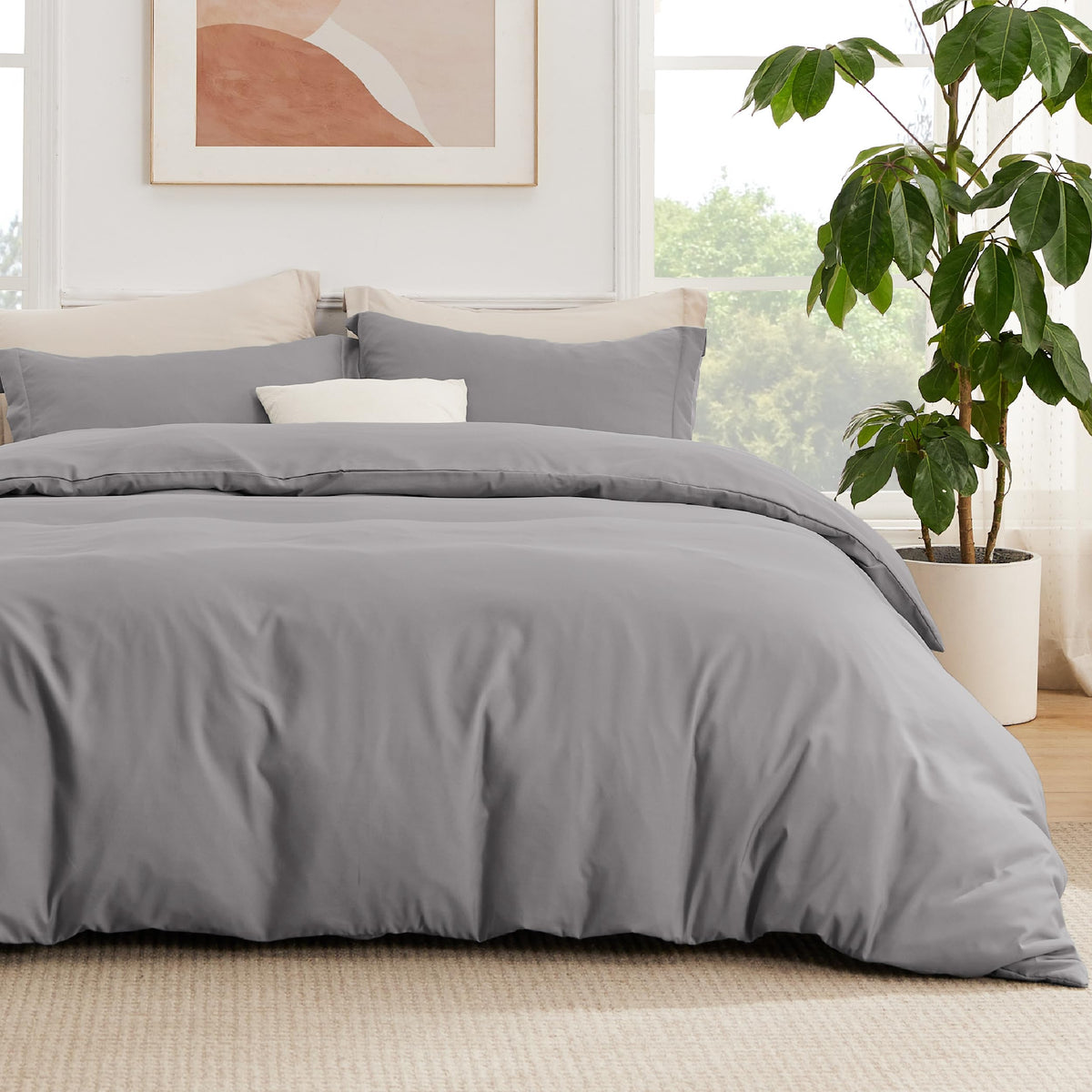 Bedsure Duvet Cover with Fitted Sheet Queen - Deep Pocket, Hotel Luxury Soft Double Brushed Bedding Set with Zipper Closure, 1 Duvet Cover, 1 Fitted Sheet, 2 Pillow Shams, NO Comforter, White