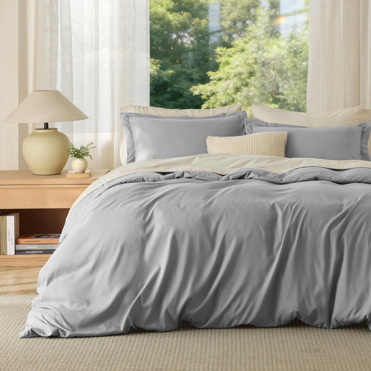 Bedsure Duvet Cover with Fitted Sheet Queen - Deep Pocket, Hotel Luxury Soft Double Brushed Bedding Set with Zipper Closure, 1 Duvet Cover, 1 Fitted Sheet, 2 Pillow Shams, NO Comforter, White