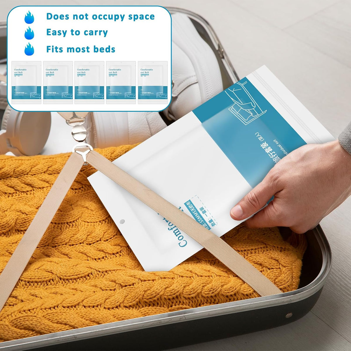 5 Sets Disposable Bedding Set for Travel King Size, 4-Piece Set Include 1Bed Sheets/1Quilt Cover/2Pillowcases, Individually Packaged Portable White Cover for Business Trip Hotel for Double bed
