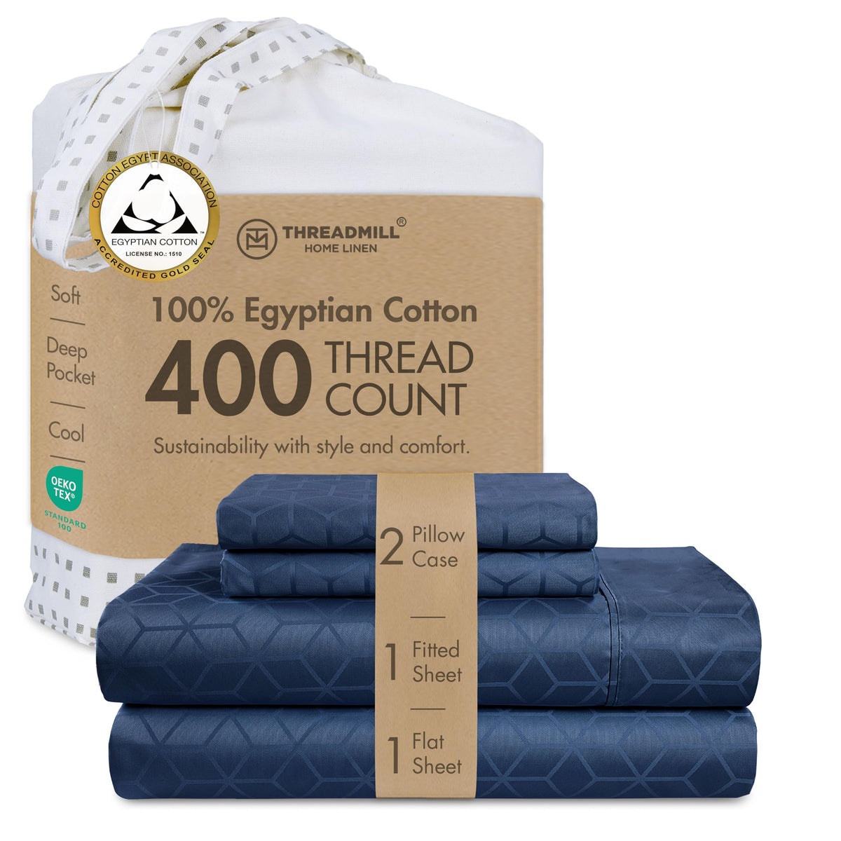 Threadmill 400 Thread Count Egyptian Cotton Full Sheet Set, Sateen, Lilac