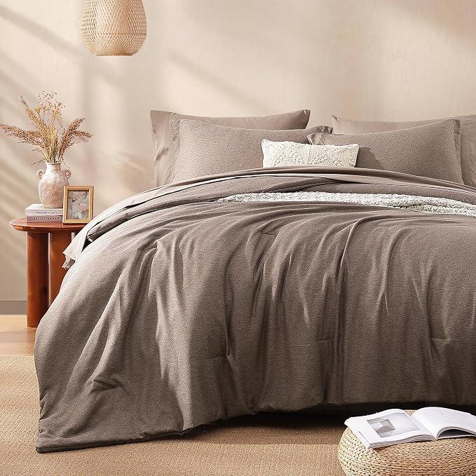 【FallPickDeals】Monbix Queen Size Bed Cover Set - 7-Piece Cationic Dyeing Microfiber Quilt Set with Double-Sided Pocket Storage, Soft Texture, Sheets, Pillowcases & Shams, Reversible Bedding