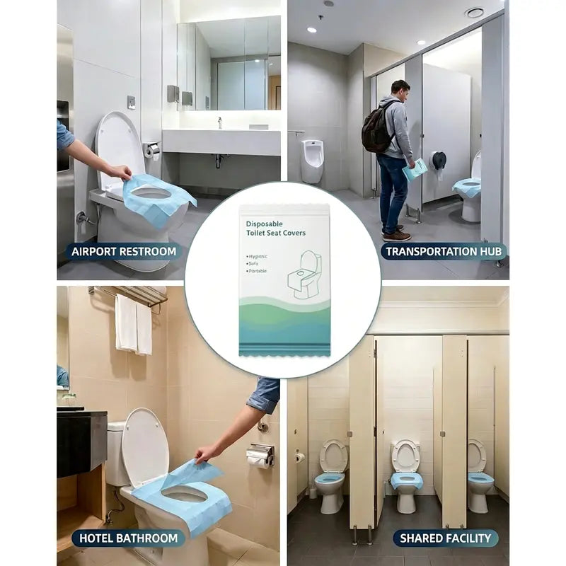 Disposable Toilet Seat Protectors (10/20/30 Packs) - 16x24 in XL Waterproof Sticky 100% Wood Pulp Bathroom Accessory, Single-Use Portable Pouch Liners for Travel, Public Toilets, All Seasons